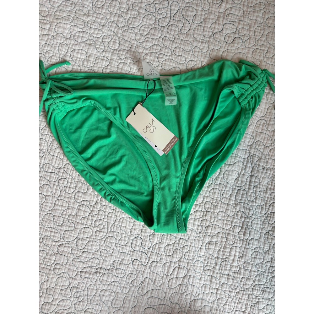 Calia XL Green Adjustable Rise Bikini Bottoms Ruched‎ Side Tie Swim